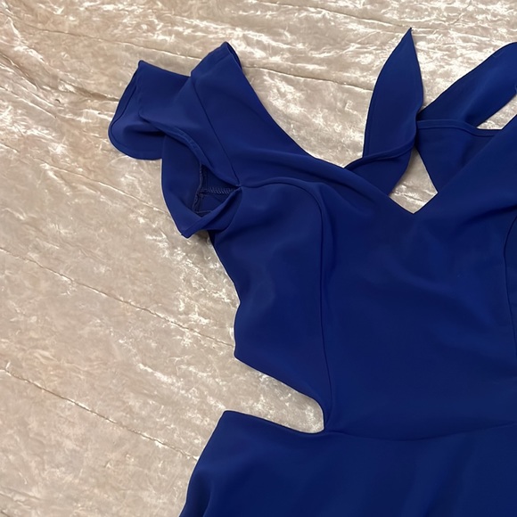 Royal Blue Ruffle Sleeve Bow Tie Back Dress - Picture 6 of 7